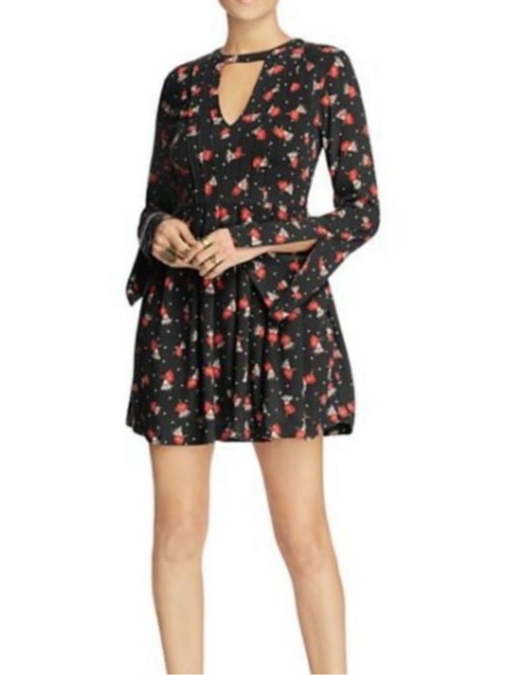 Free People Black Floral Long Sleeve Tunic or Mini Dress - Picture 7 of 9